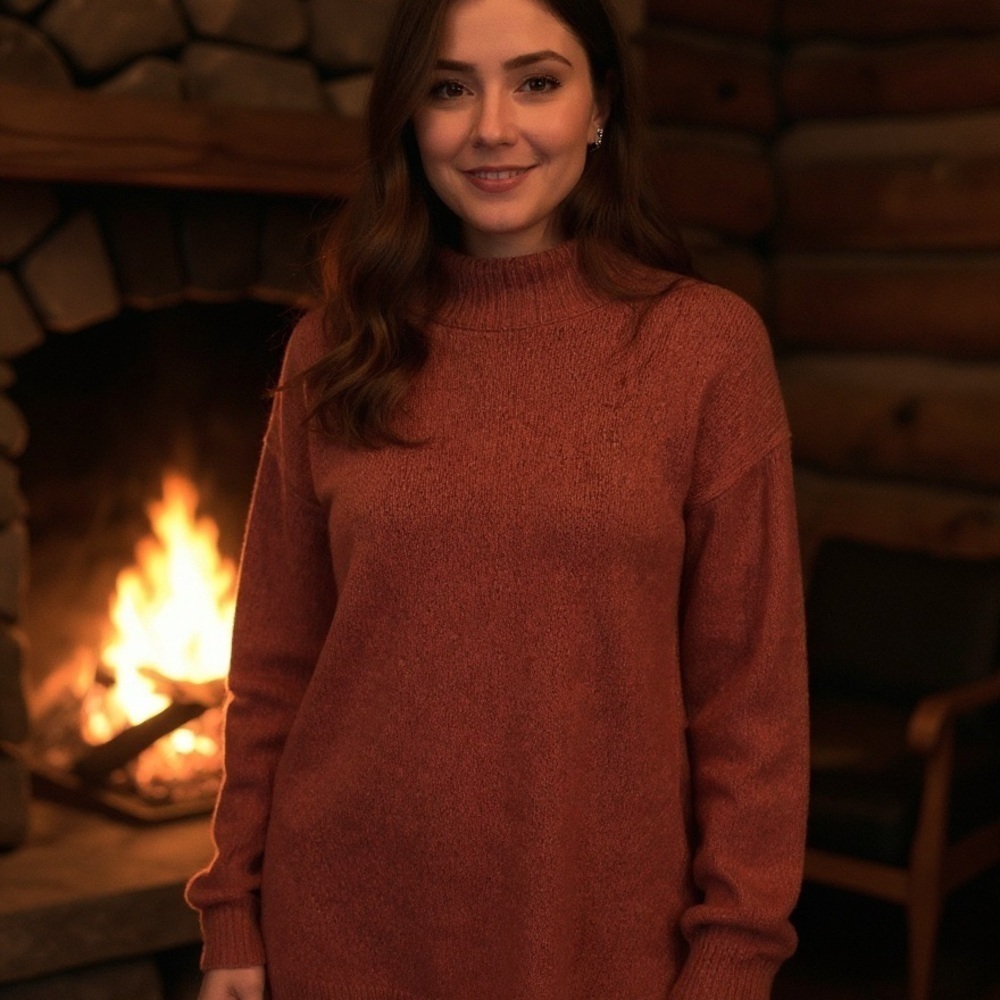 A New Day Rust Mock Turtleneck Long Sleeve Pullover Sweater – Size Large - Picture 8 of 9